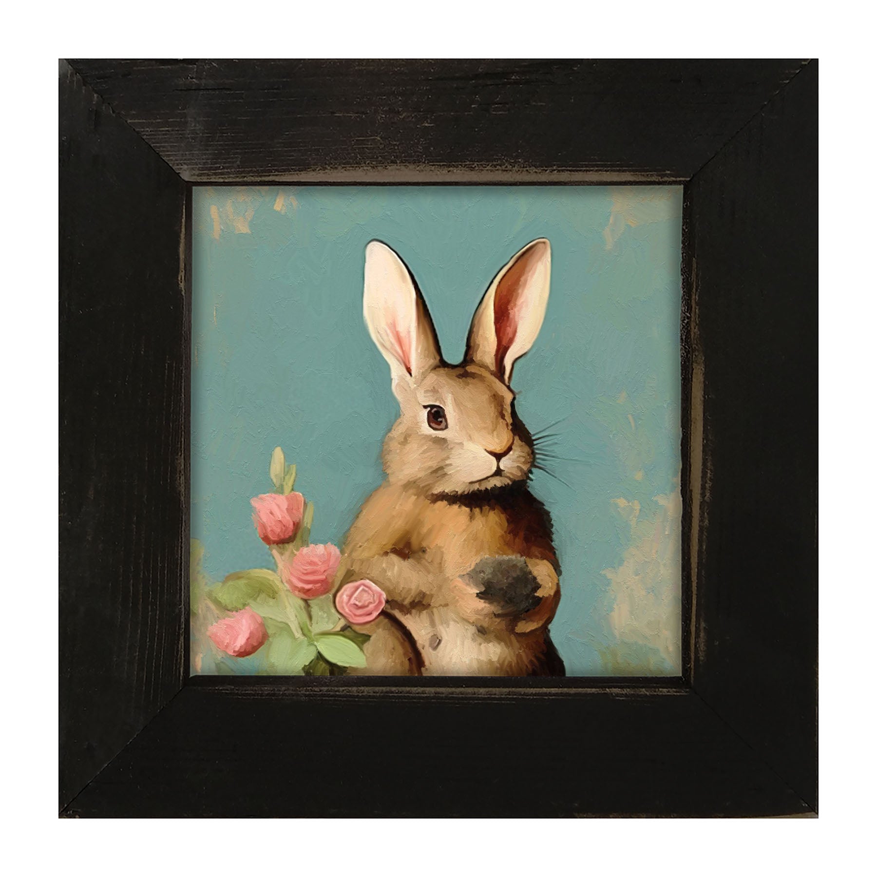 Pastel bunny with roses - Framed Art