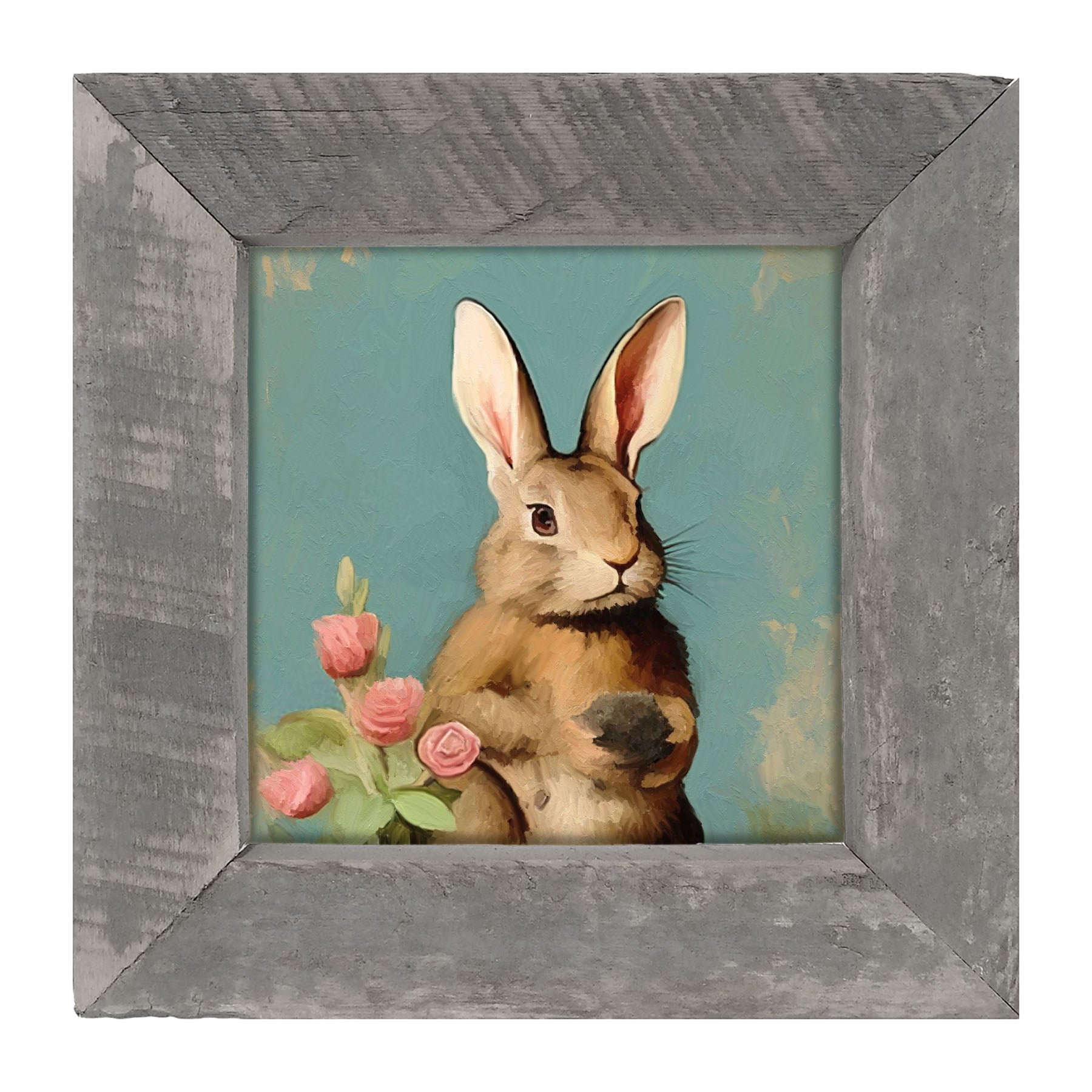 Pastel bunny with roses - Framed Art