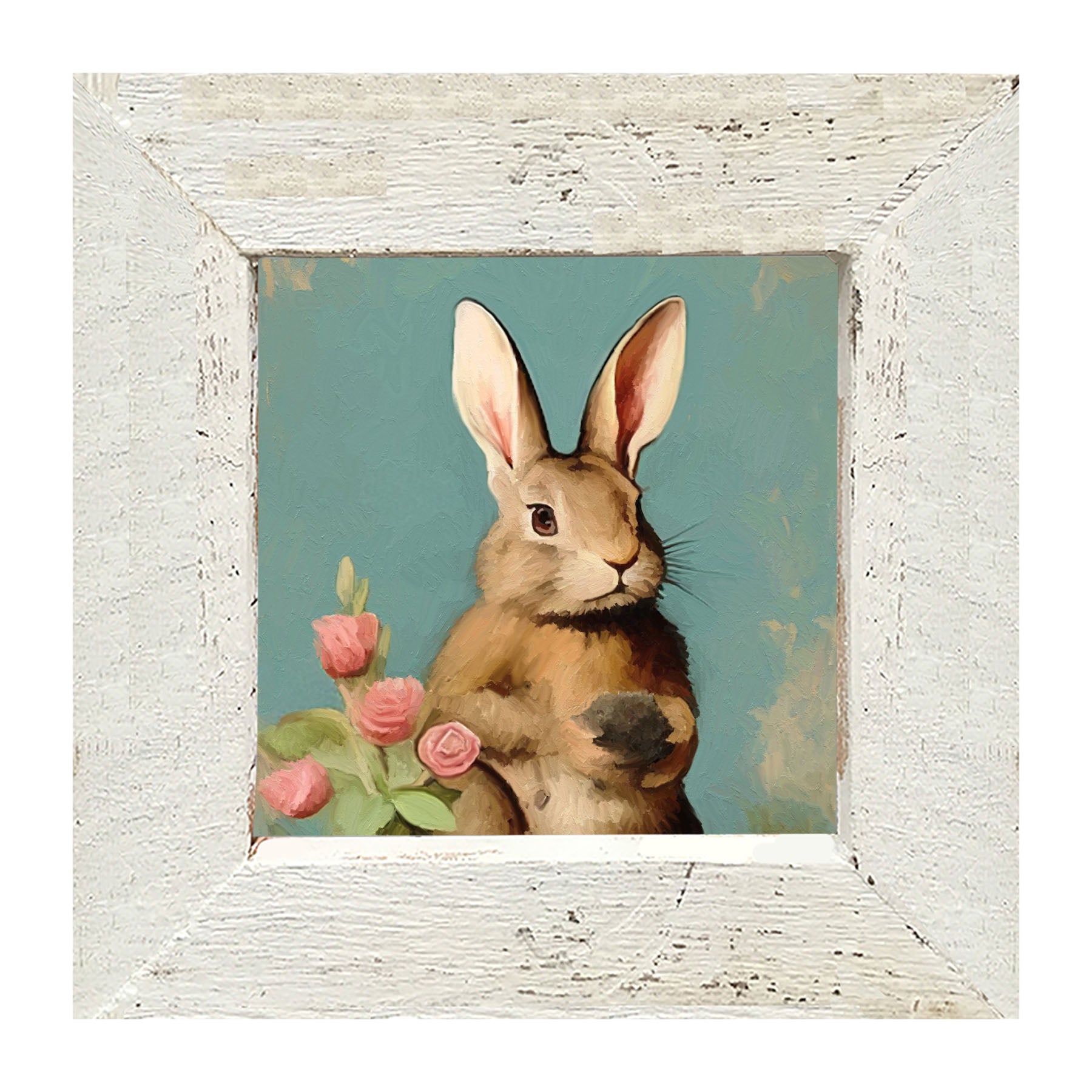 Pastel bunny with roses - Framed Art