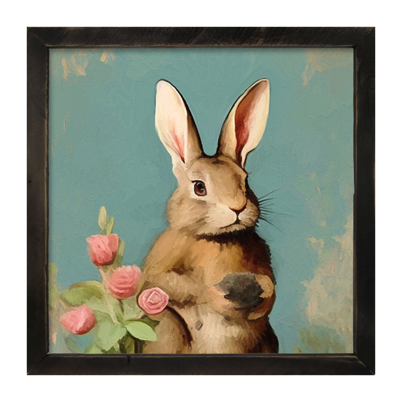 Pastel bunny with roses - Framed Art