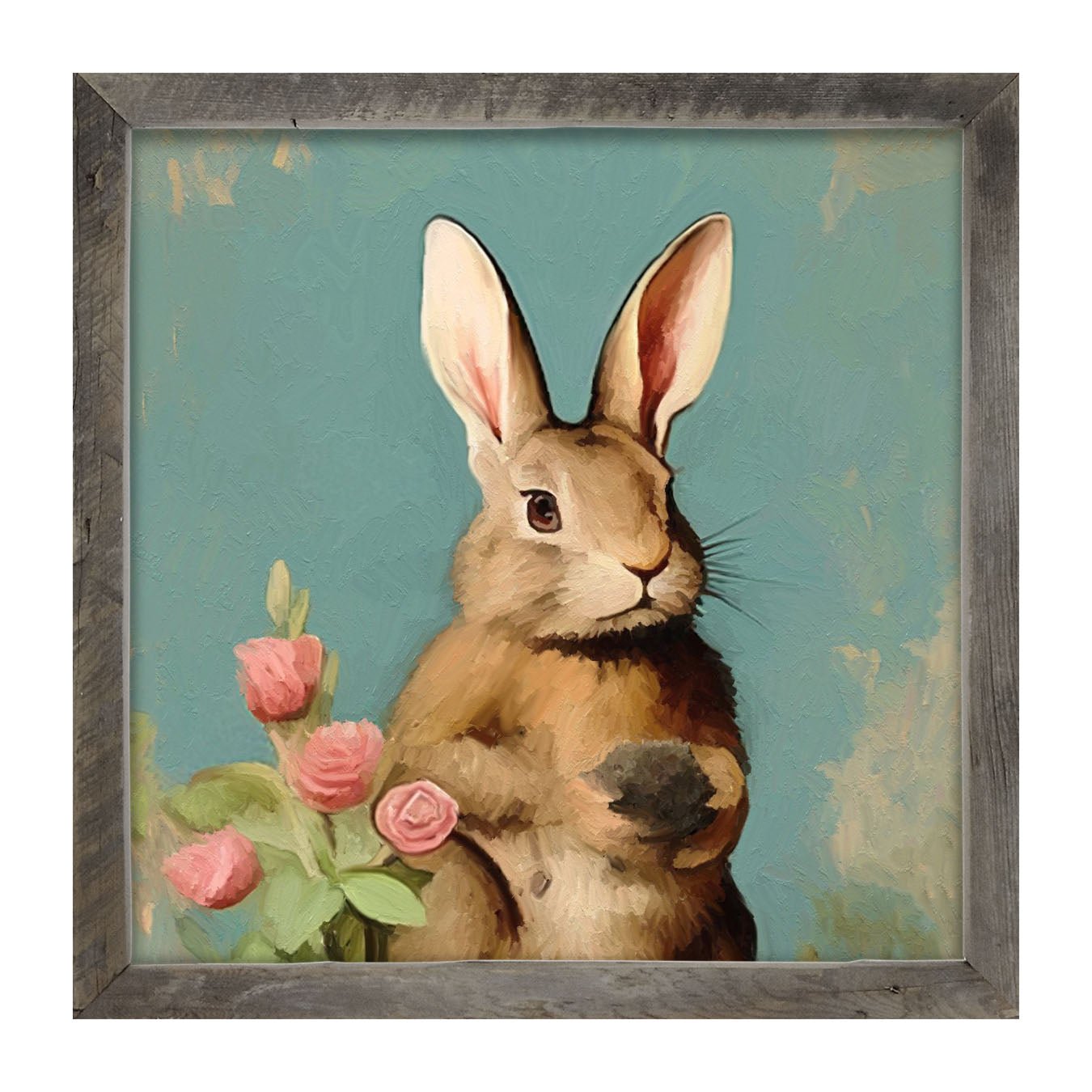 Pastel bunny with roses - Framed Art