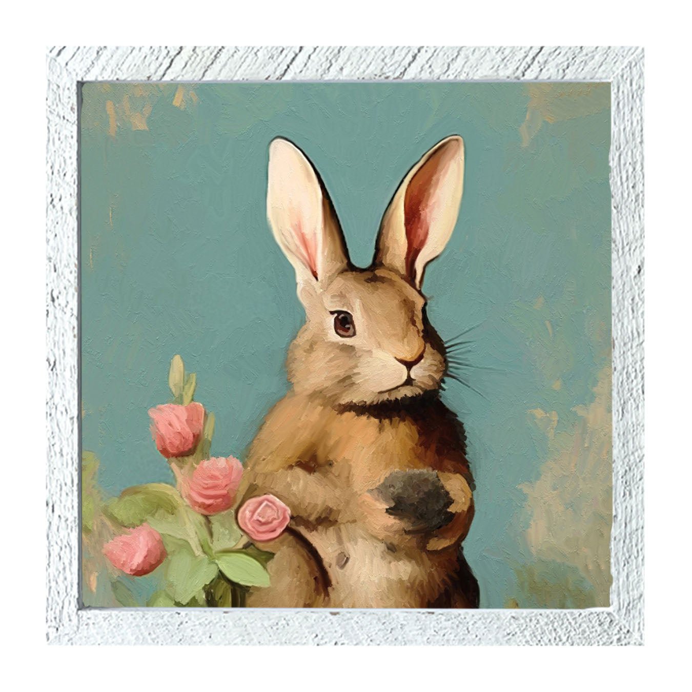 Pastel bunny with roses - Framed Art