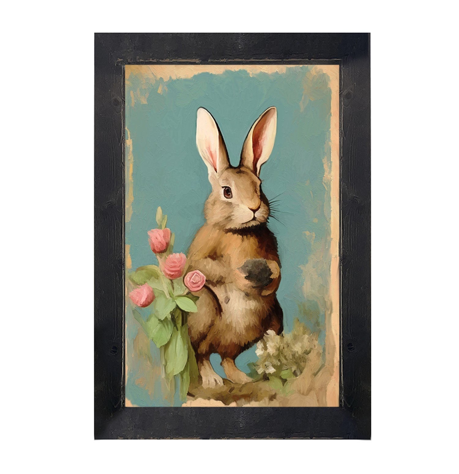 Pastel bunny with roses - Framed Art