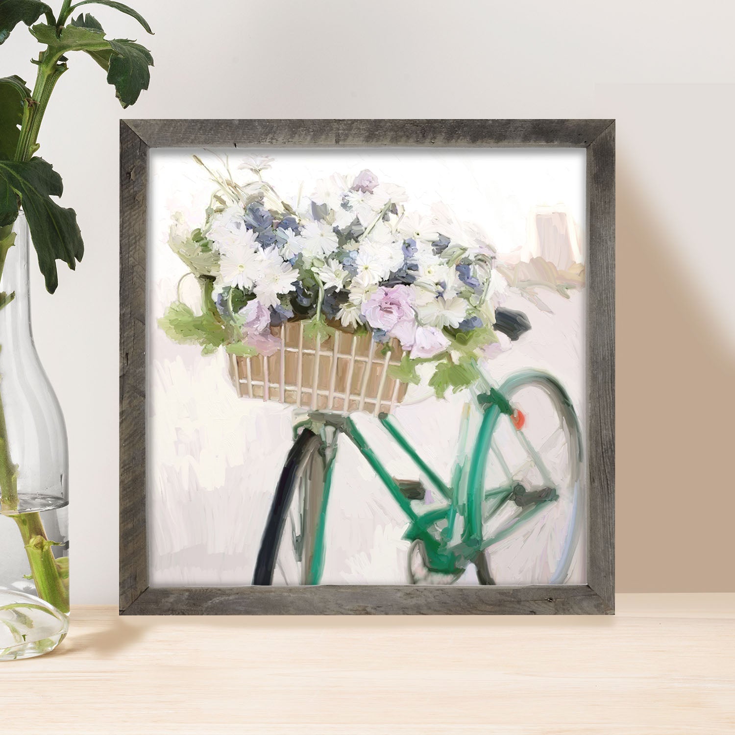 Green Bike with Flower Basket