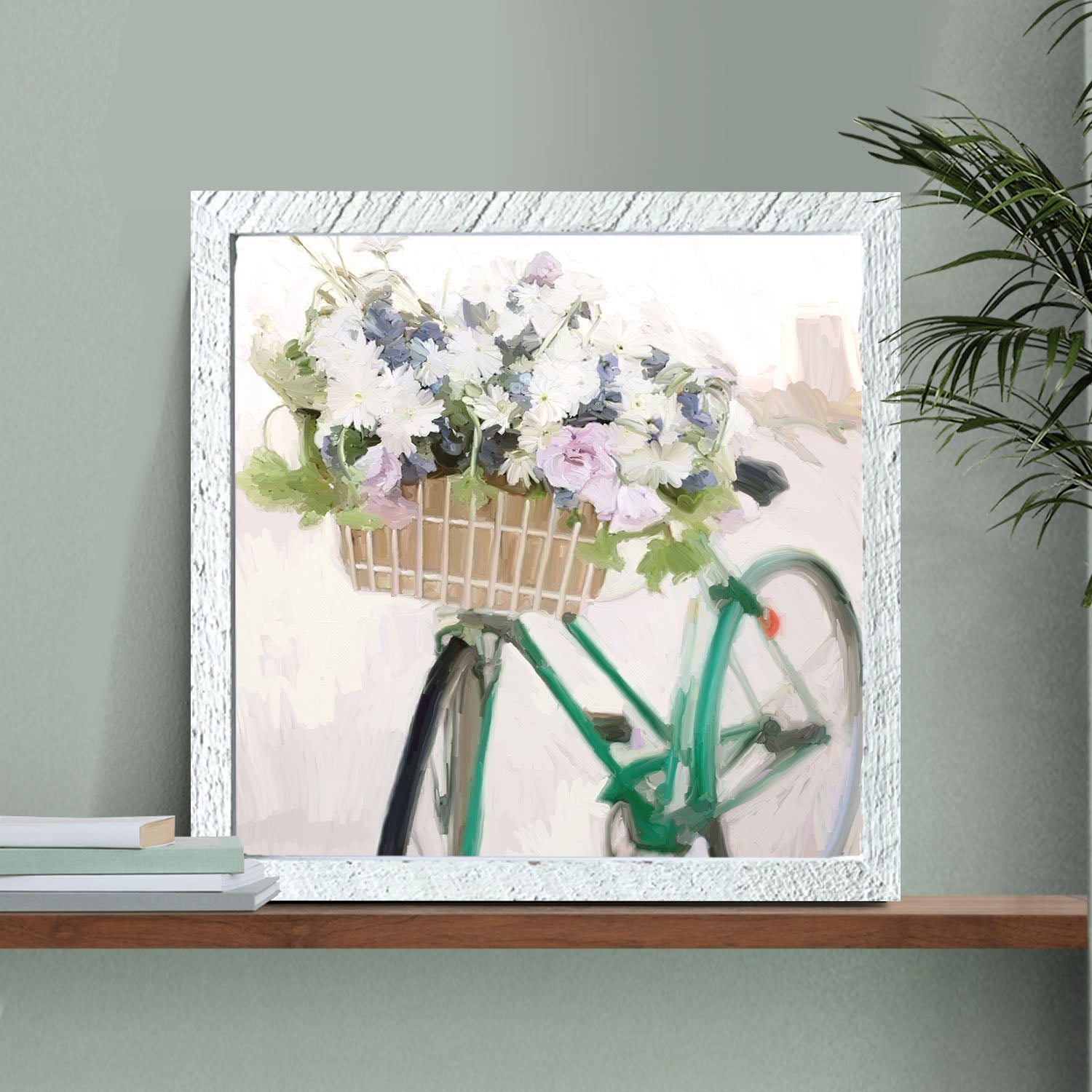 Green Bike with Flower Basket
