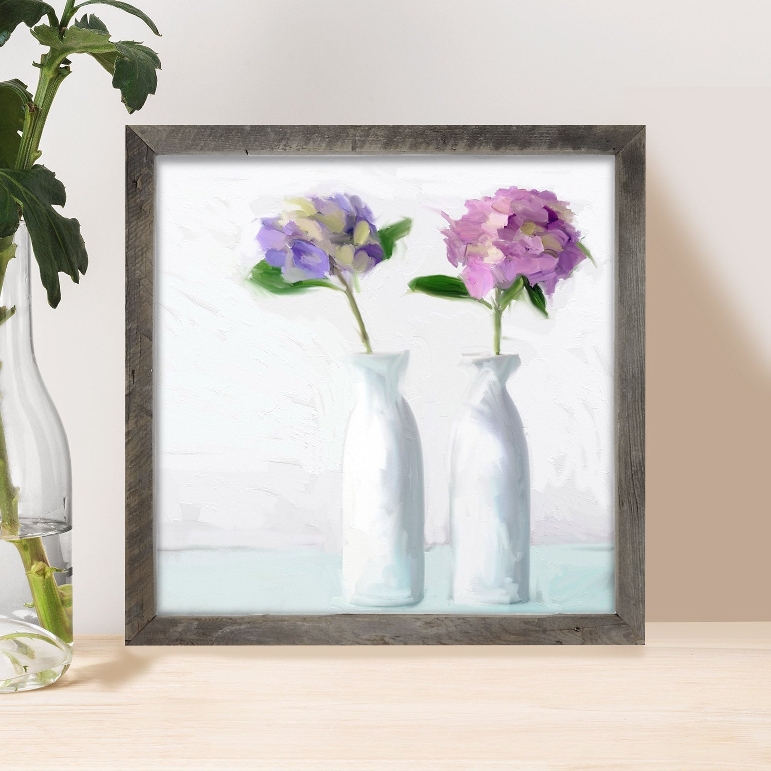 Purple Hydrangeas in White Vase
