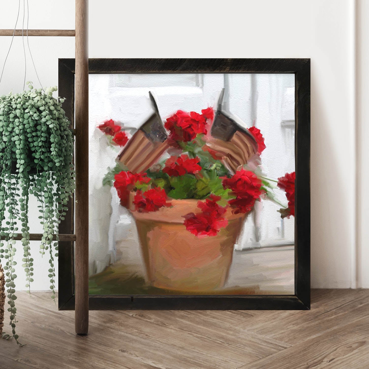Geraniums with USA Flags