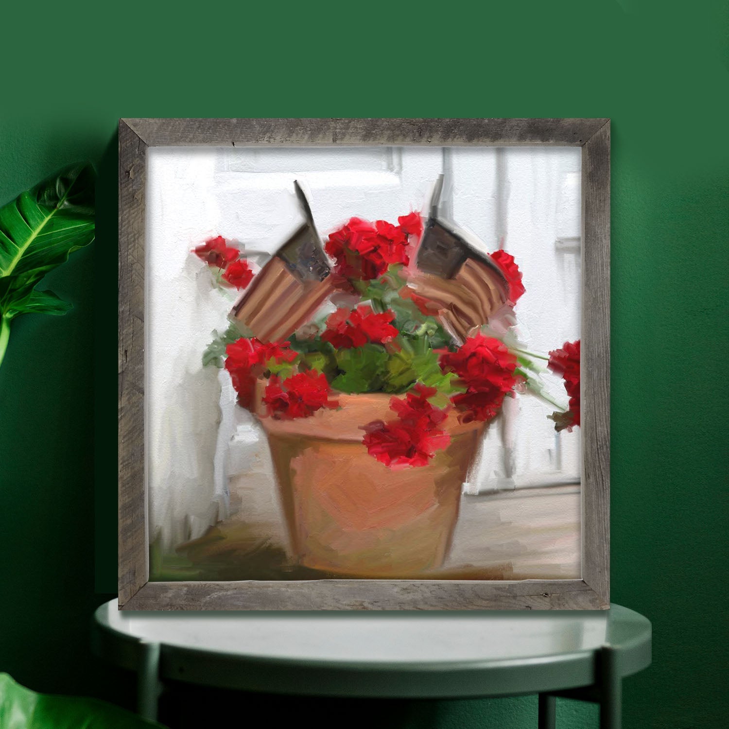 Geraniums with USA Flags