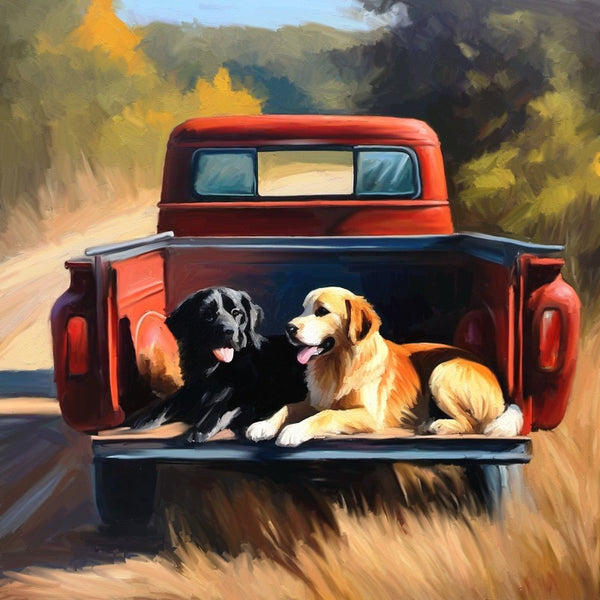 Resting dogs in truck