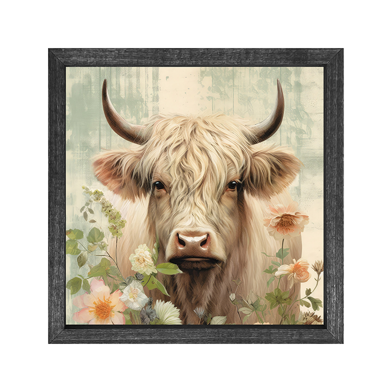 White Highland cow with flowers