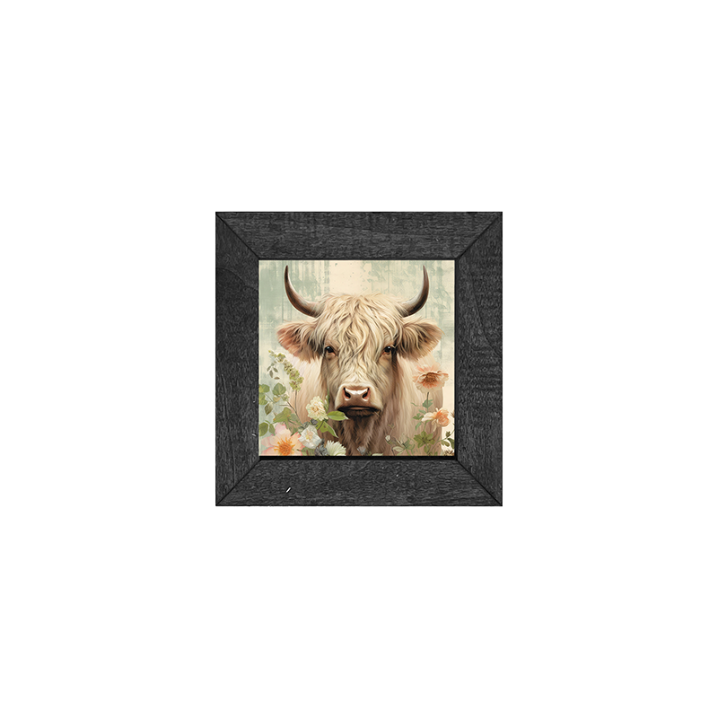 White Highland cow with flowers