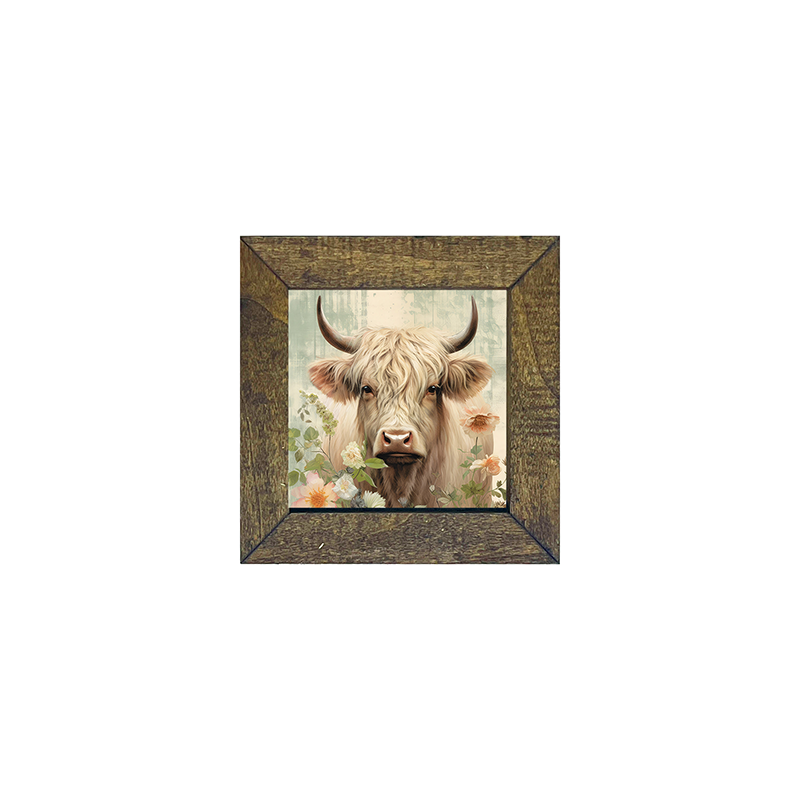 White Highland cow with flowers