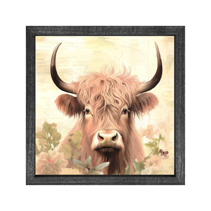 Tan Highland cow with flowers