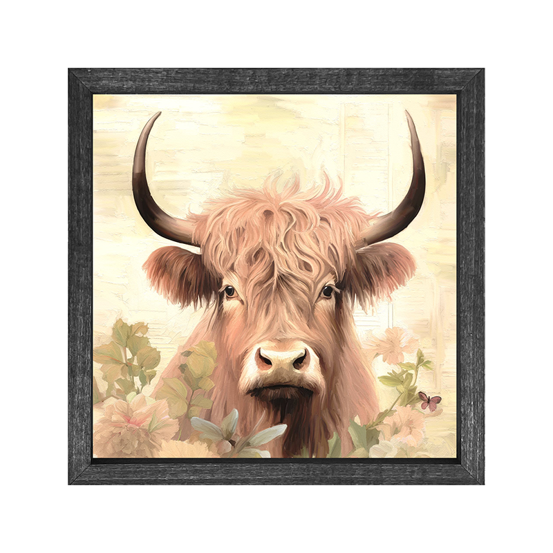 Tan Highland cow with flowers