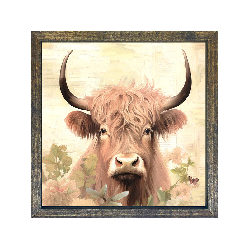 Tan Highland cow with flowers