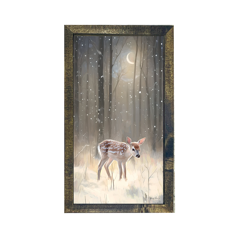 Snowy Deer - Vertical Frame