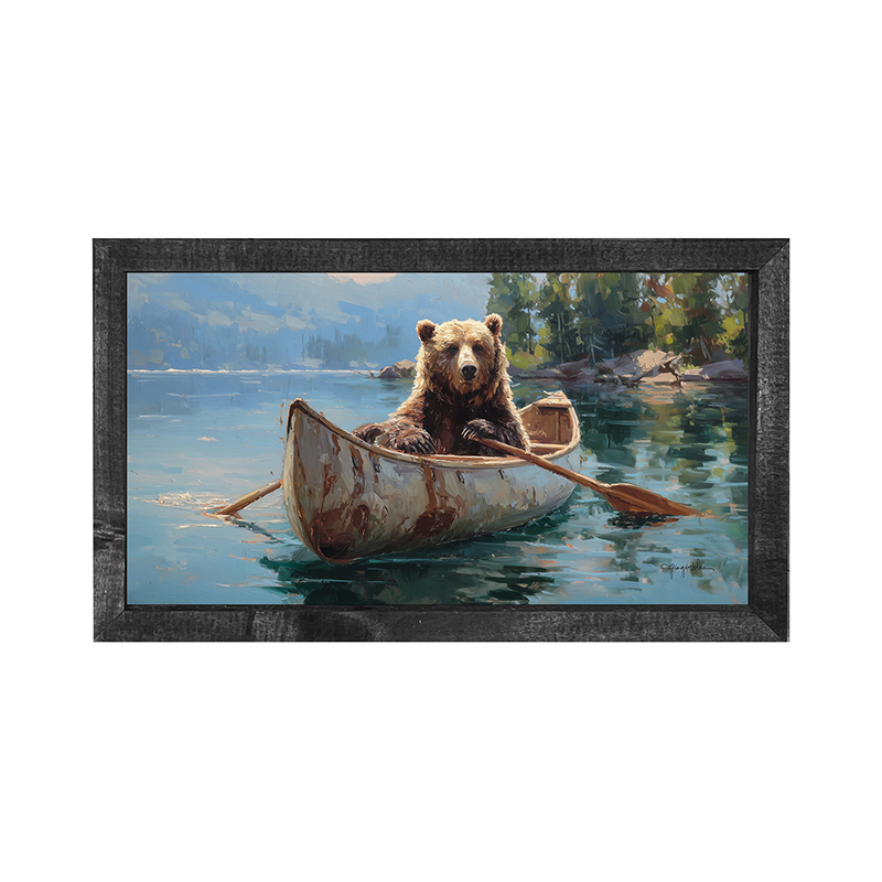 Brown Bear Rowing a Canoe - Horizontal Frame