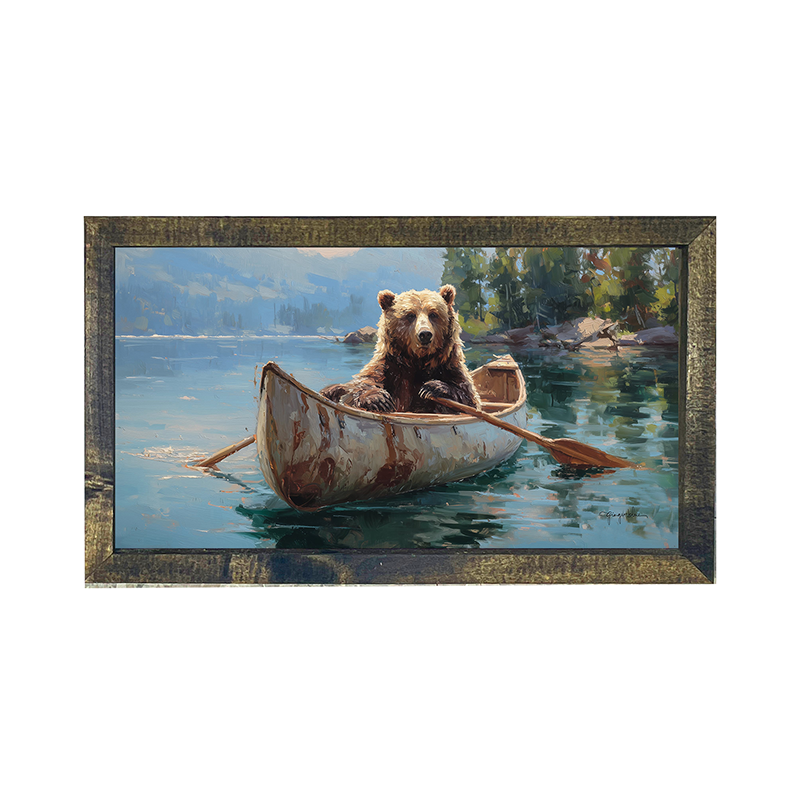 Brown Bear Rowing a Canoe - Horizontal Frame
