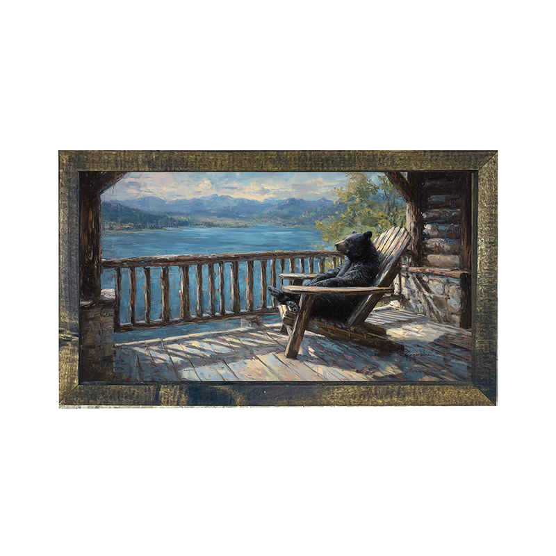 Bear Enjoying the Day on Porch - Horizontal Frame