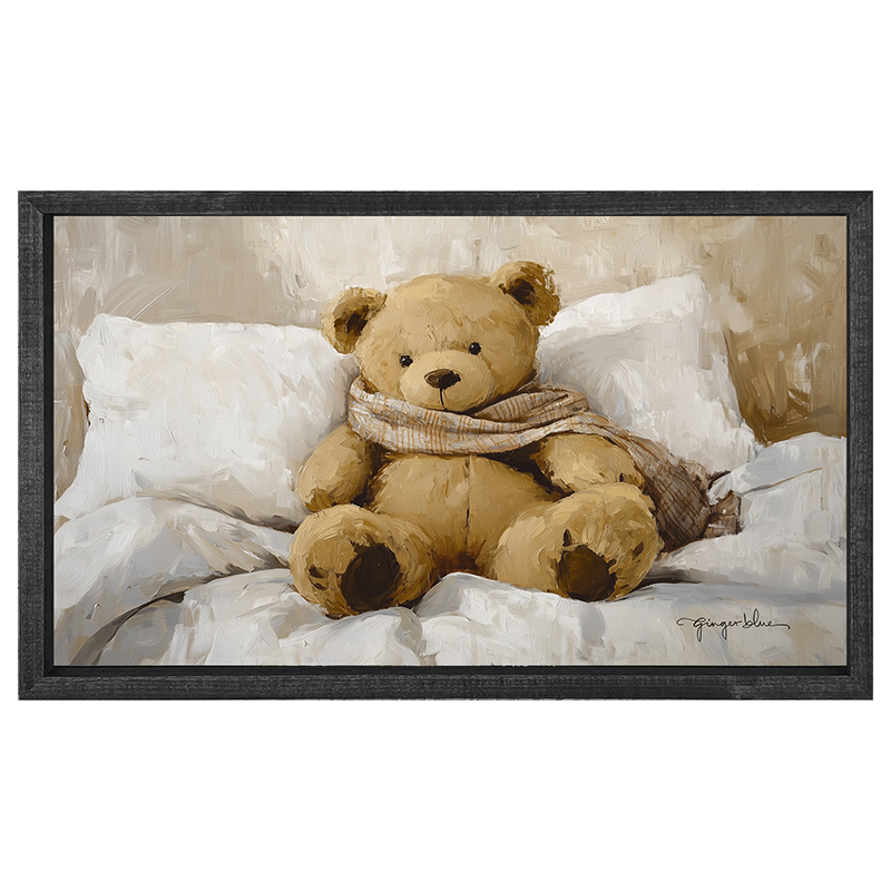 White Scarf Teddy Bear - Horizontal Frame