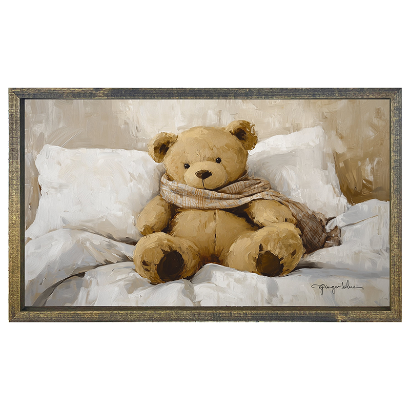 White Scarf Teddy Bear - Horizontal Frame