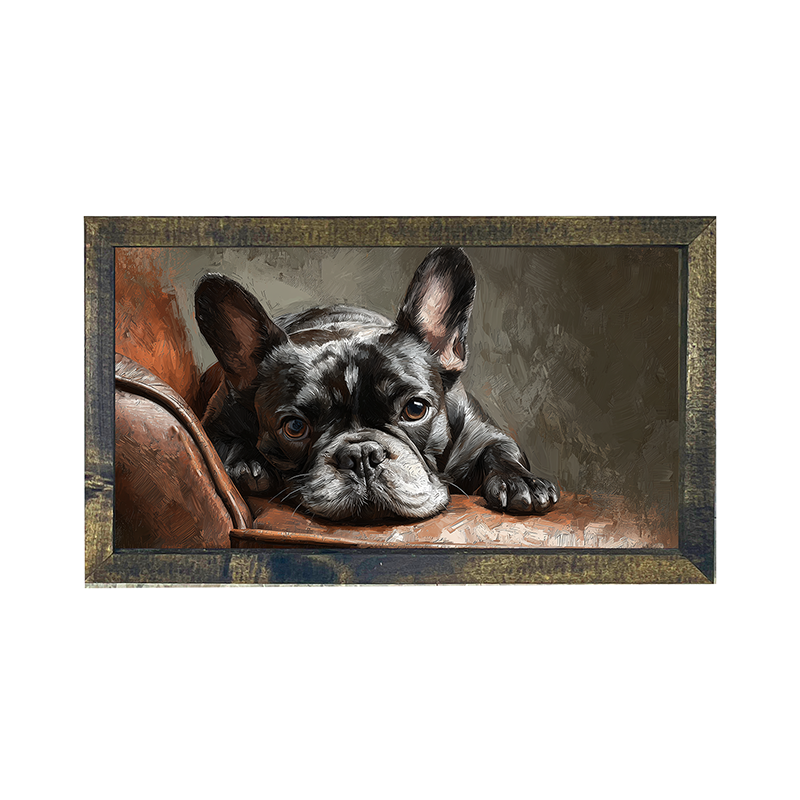 Armchair with Black French Bulldog - Horizontal Frame