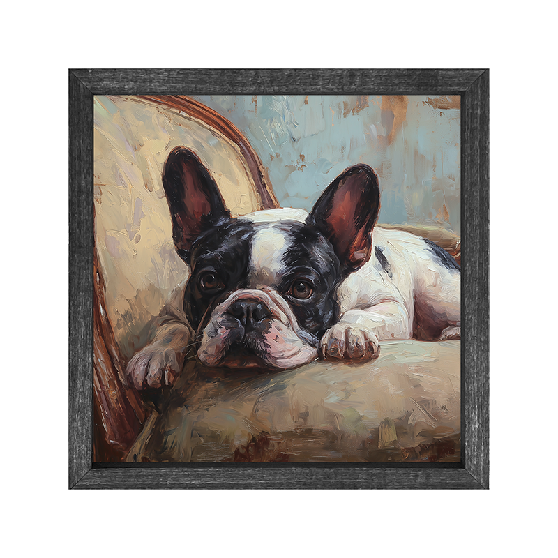 Armchair with Black and White French Bulldog