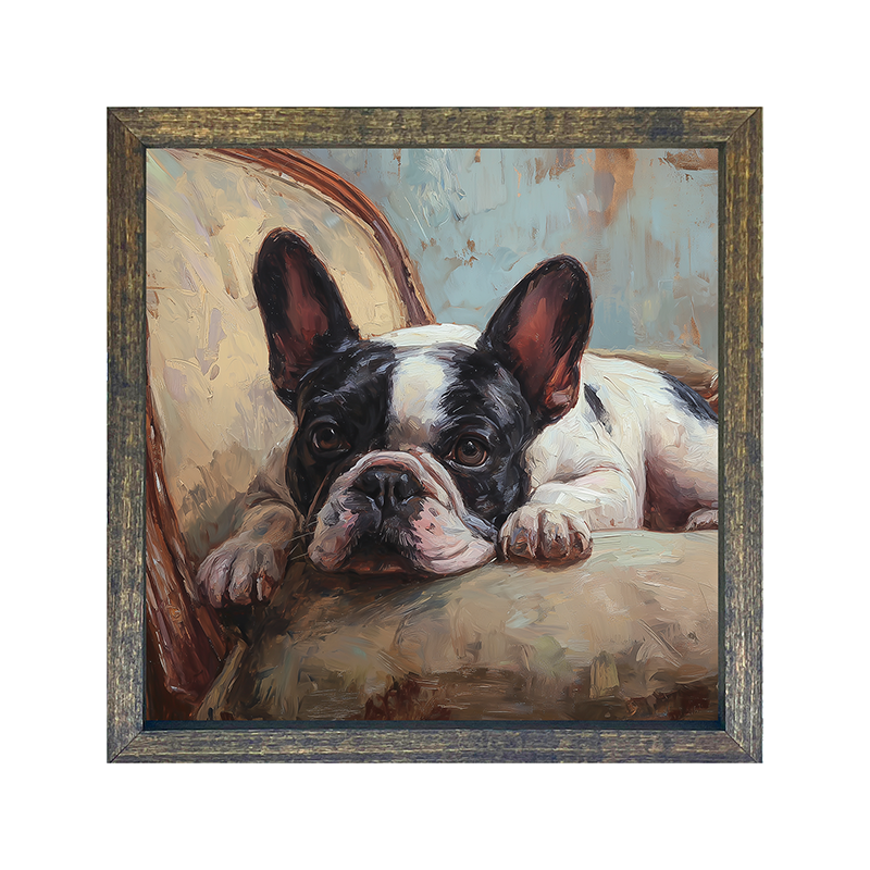 Armchair with Black and White French Bulldog