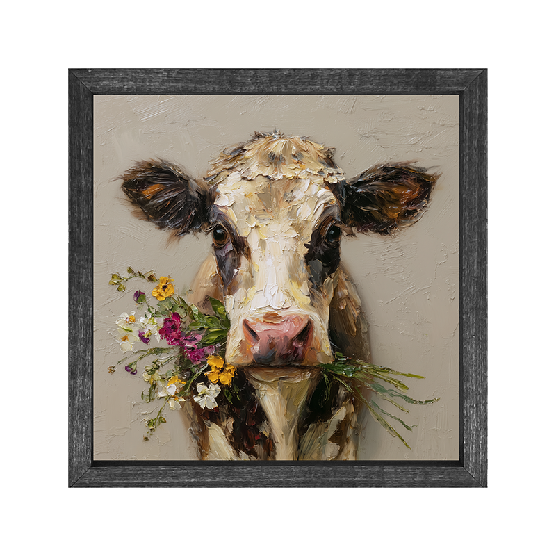 Spring Season Cow Holding Flowers