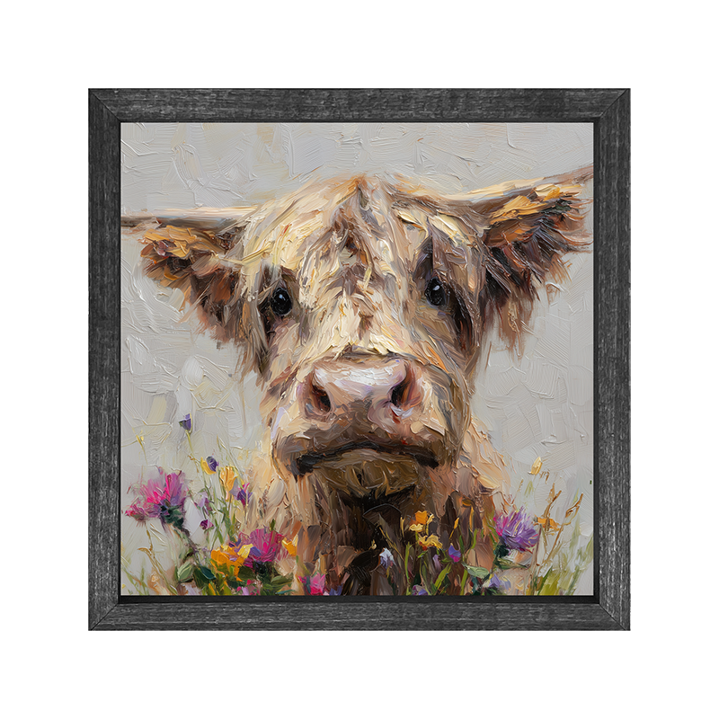 Spring Season Highland Cow with Flowers
