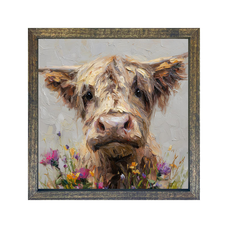 Spring Season Highland Cow with Flowers