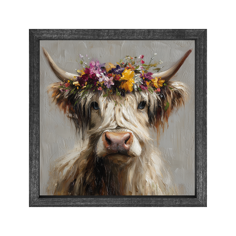 Spring Season Highland Cow with Floral Crown