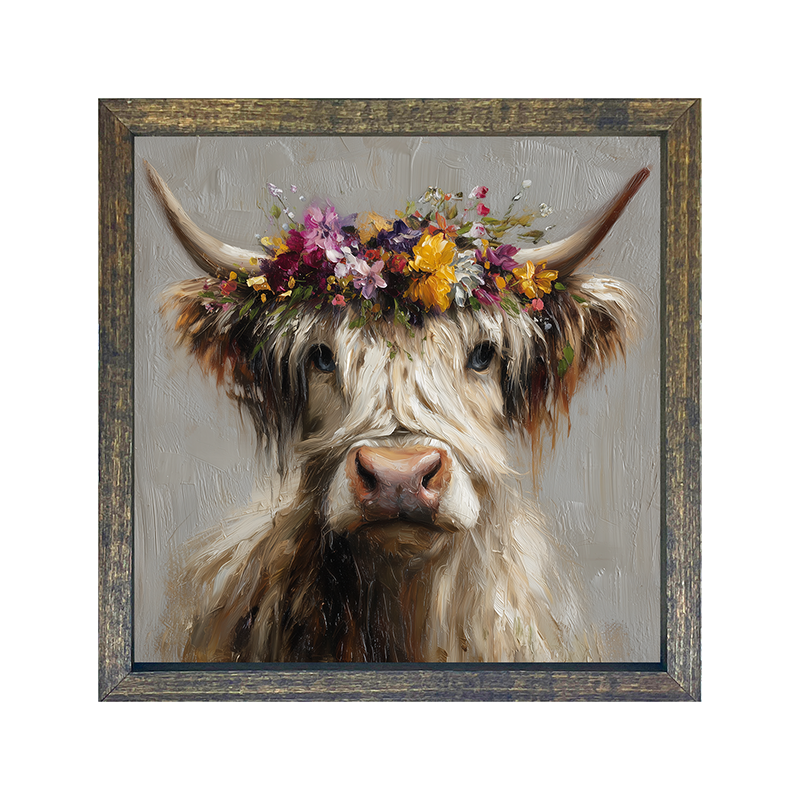 Spring Season Highland Cow with Floral Crown