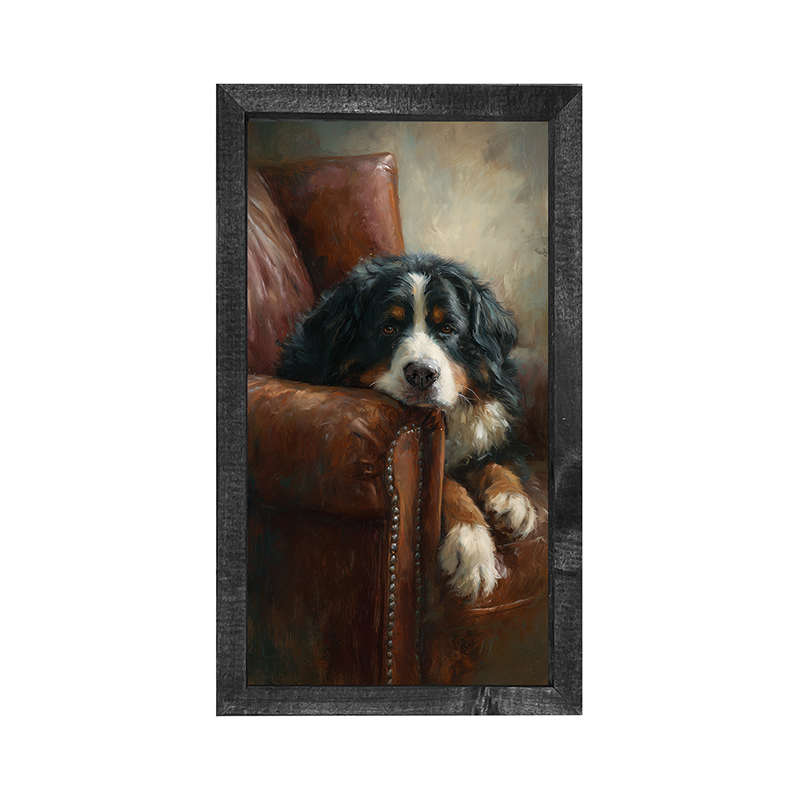 Armchair with Bernese Mountain Dog - Vertical Frame