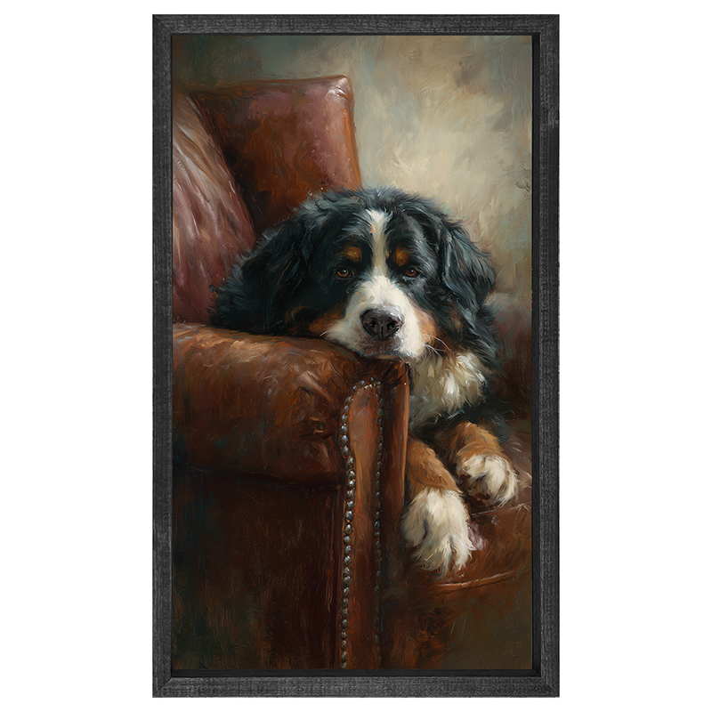 Armchair with Bernese Mountain Dog - Vertical Frame