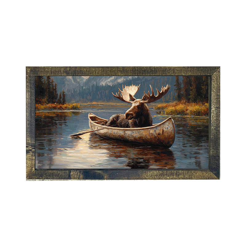 Moose in Canoe - Horizontal Frame