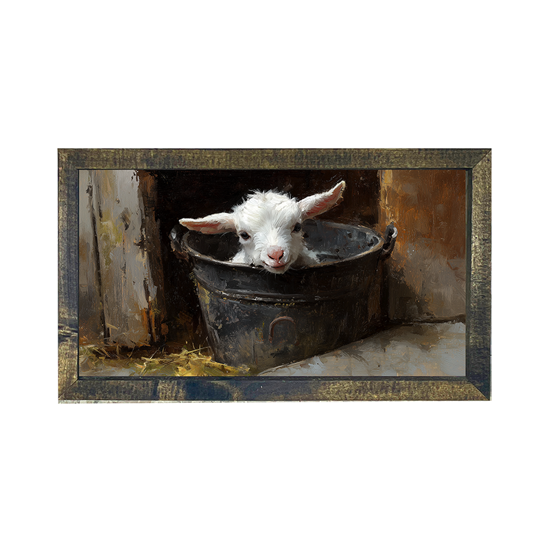 Metal Bucket with Happy Lamb  - Horizontal Frame