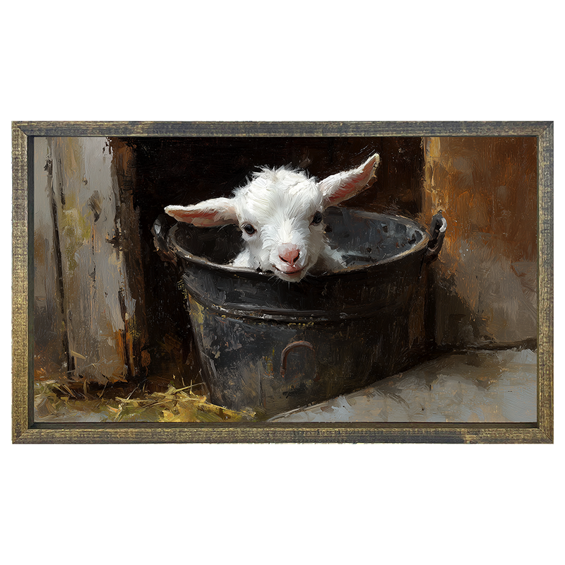 Metal Bucket with Happy Lamb  - Horizontal Frame