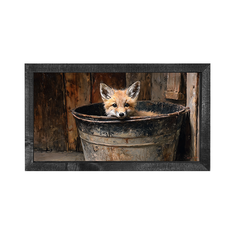 Metal Bucket with Baby Fox - Horizontal Frame