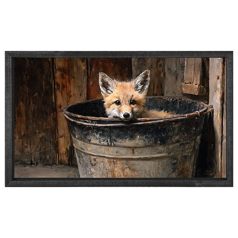 Metal Bucket with Baby Fox - Horizontal Frame