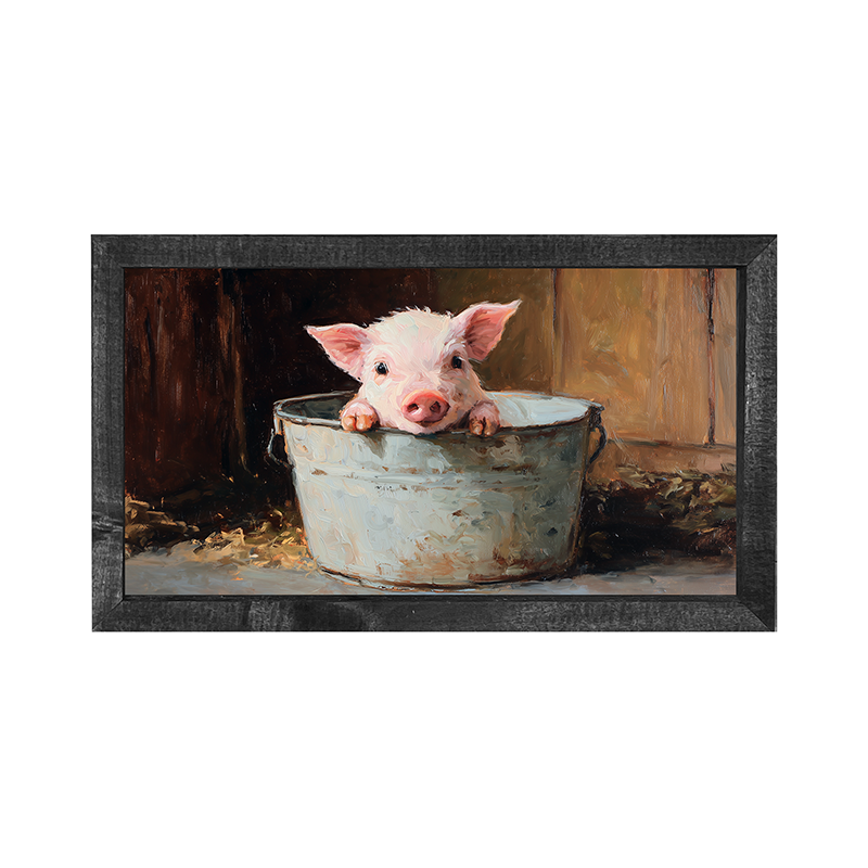 Metal Bucket with Baby Pig - Horizontal Frame