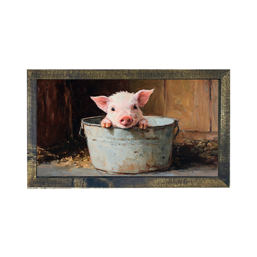 Metal Bucket with Baby Pig - Horizontal Frame
