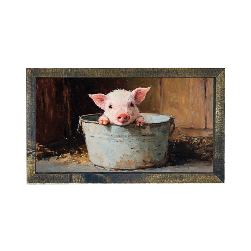 Metal Bucket with Baby Pig - Horizontal Frame