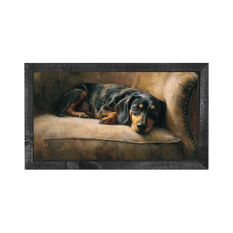 Armchair withBlack and Brown Dachshund  - Horizontal Frame