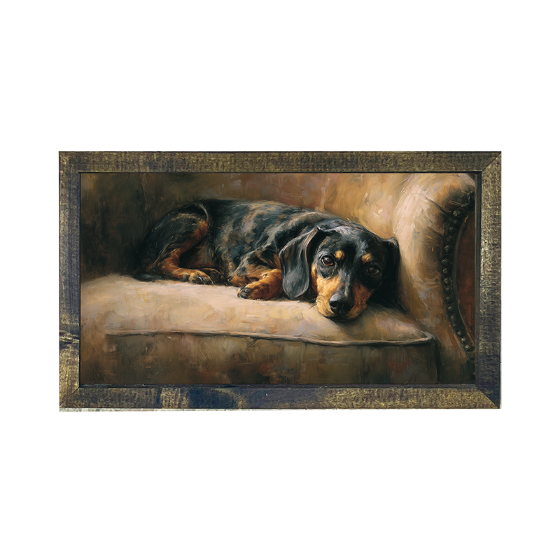 Armchair withBlack and Brown Dachshund  - Horizontal Frame