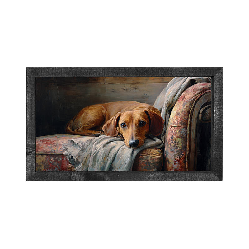 Armchair with Brown Dachshund  - Horizontal Frame
