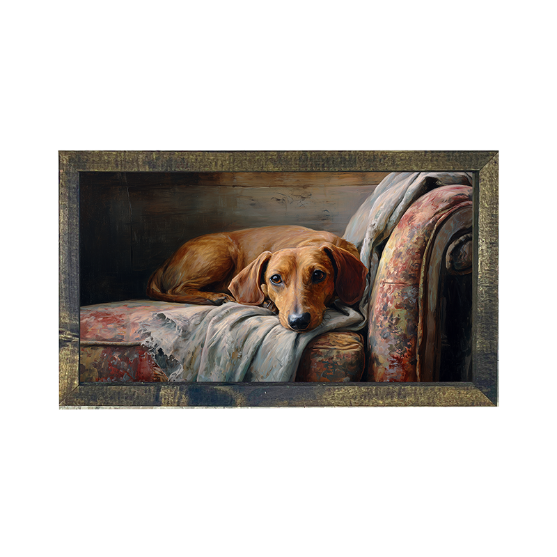 Armchair with Brown Dachshund  - Horizontal Frame