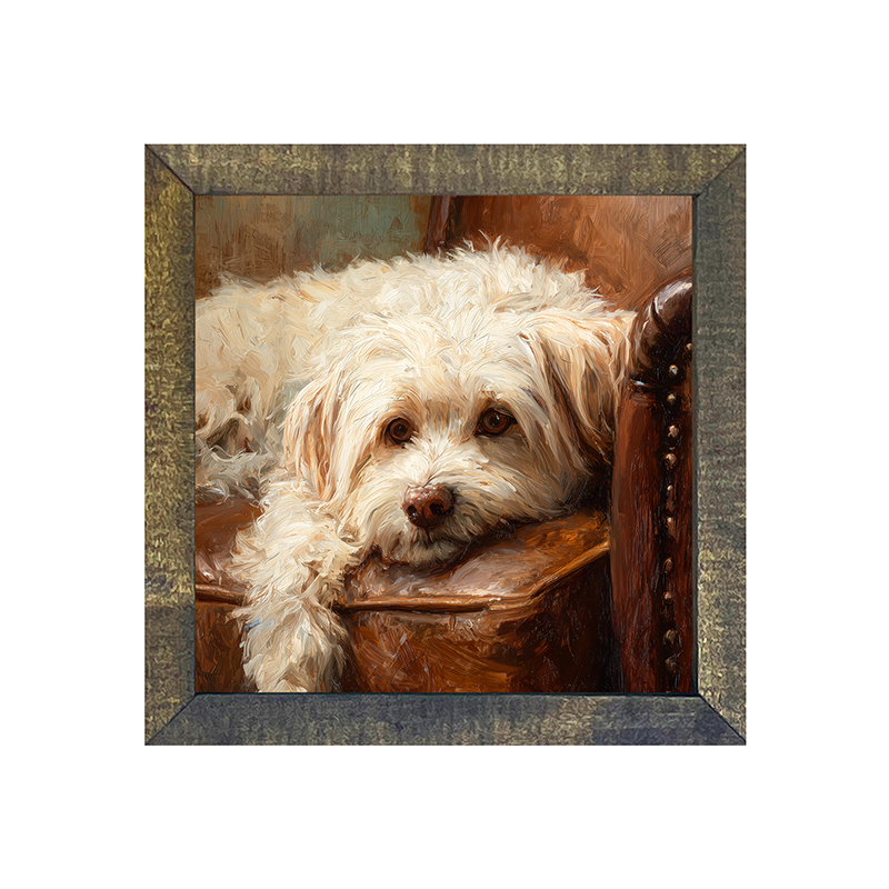 Armchair with Havanese Dog - Square Frame