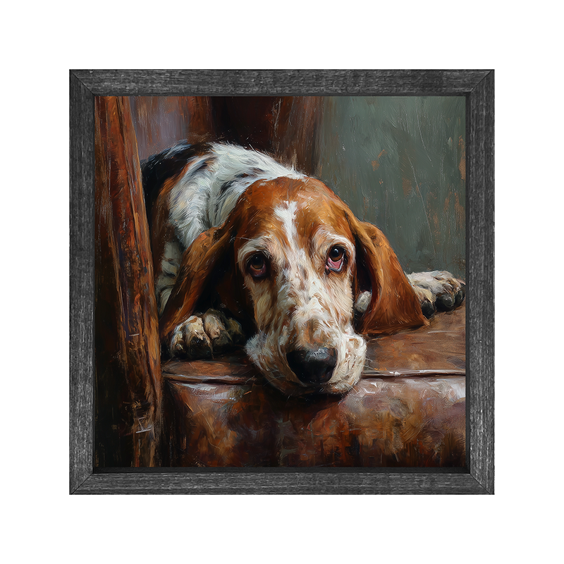 Armchair with Basset Hound - Square Frame