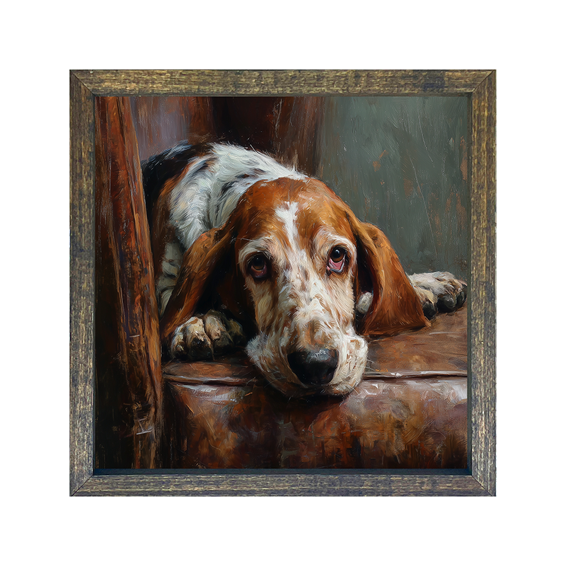 Armchair with Basset Hound - Square Frame